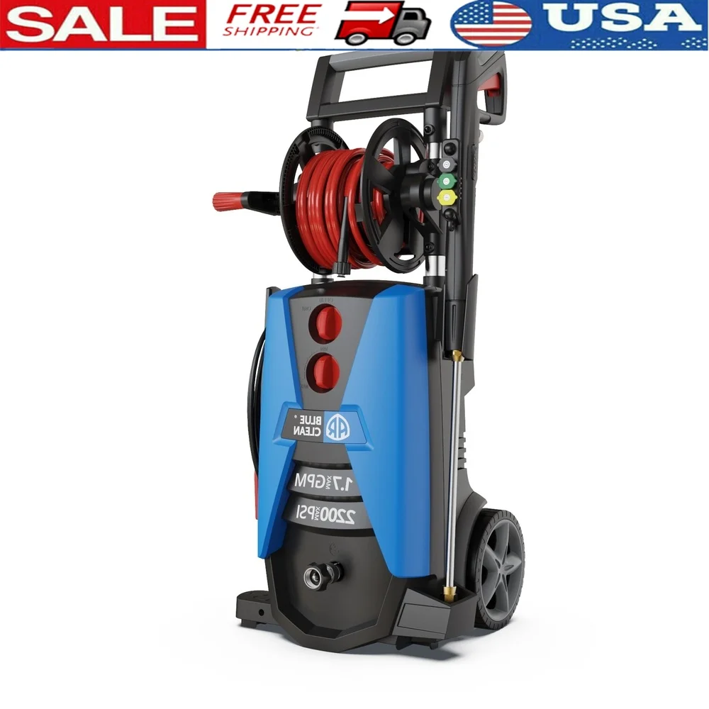 

2300 PSI Electric Pressure Washer with 1.7 GPM 13 Amps Integrated Detergent Tank Hose Reel Trolley Design Quick Connect