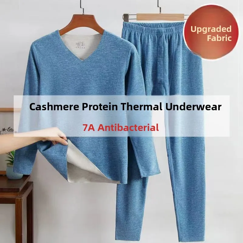 

Thickened Fleece Thermal Underwear Set for Men Warm Cozy Autumn Winter Padded Heated Pants Non-Patchwork Single Layer