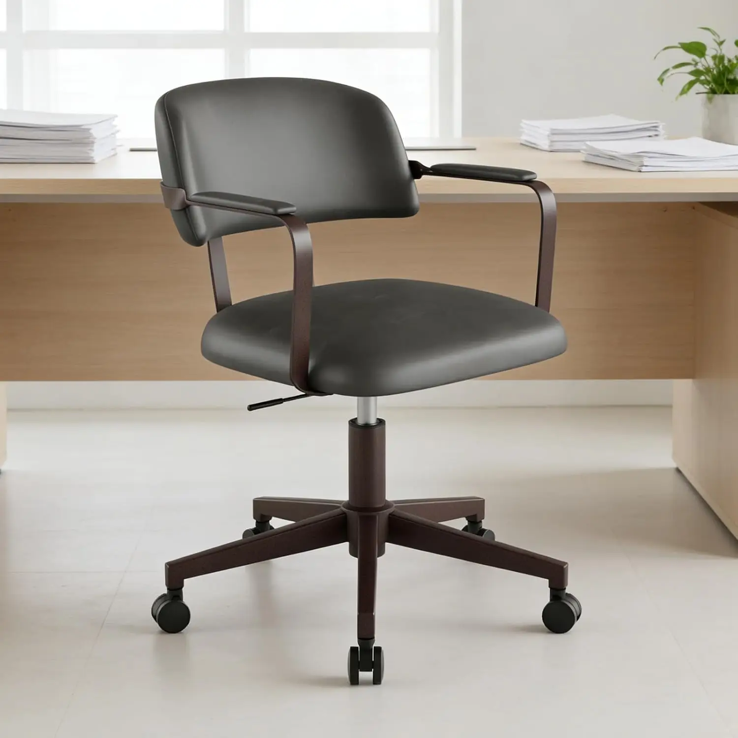 

Кресло для домашнего офиса, современное кресло в стиле середины века с мягкими подлокотниками, регулируемой высотой сиденья, средней высотой спинки, поворотное на 360 градусов ° Маленький, индивидуальный