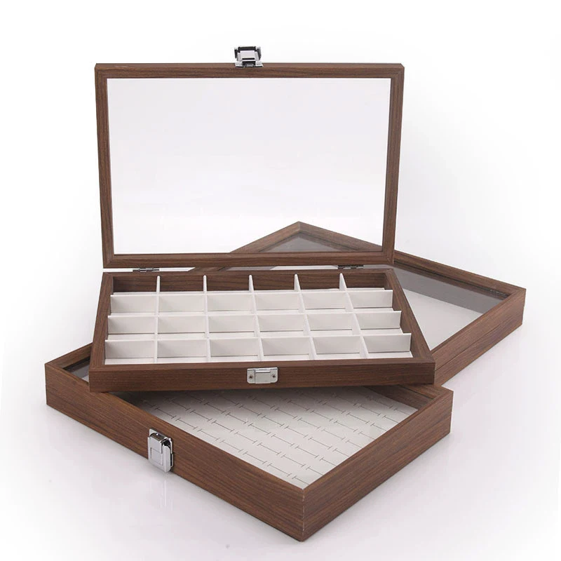 Körnung Schmuckschatulle mit Glasabdeckung Aufbewahrung Ring Ohrring Armband Halskette Display Organizer Fall innen PU – Detail 2