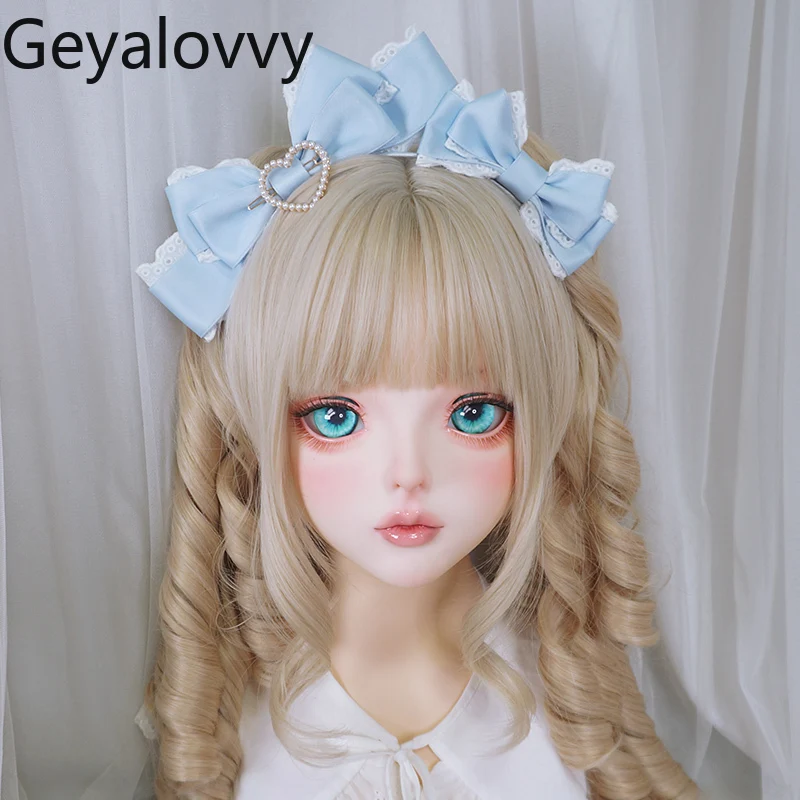 Fascia per capelli KC con fiocco in pizzo rosa blu per ragazza giapponese fatta a mano Dolce principessa Amore Versatile clip Lolita Copricapo Accessori per fiocchi per capelli