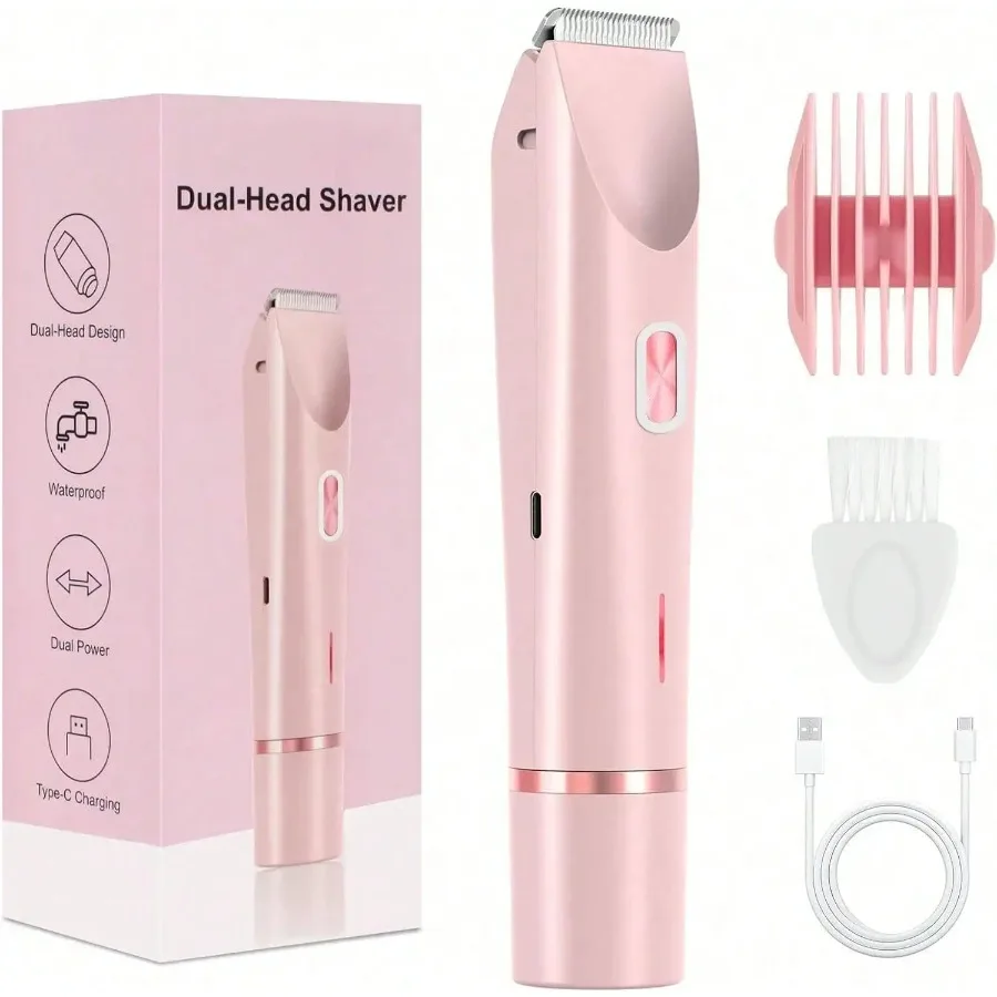 2 In 1 Electric Hair Trimmer Shaver For Men & Women, Home Bathroom Travel Full Body Hair Removal, Birthday Valentine Christmas Holiday Gift, USB Rechargeable Dual Head Waterproof Painless Hair Shaving Hair removal beauty tools for private areas
