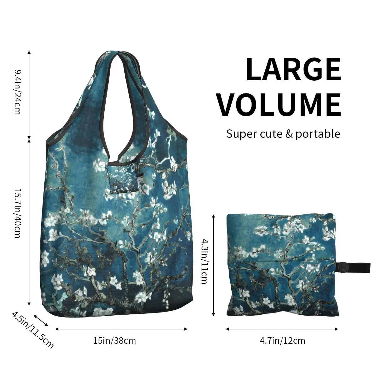 Kawaii Print Van Gogh Almond Blossoms Shopping Tote Bag Portable Shoulder Shopper Flowers Painting Handbag