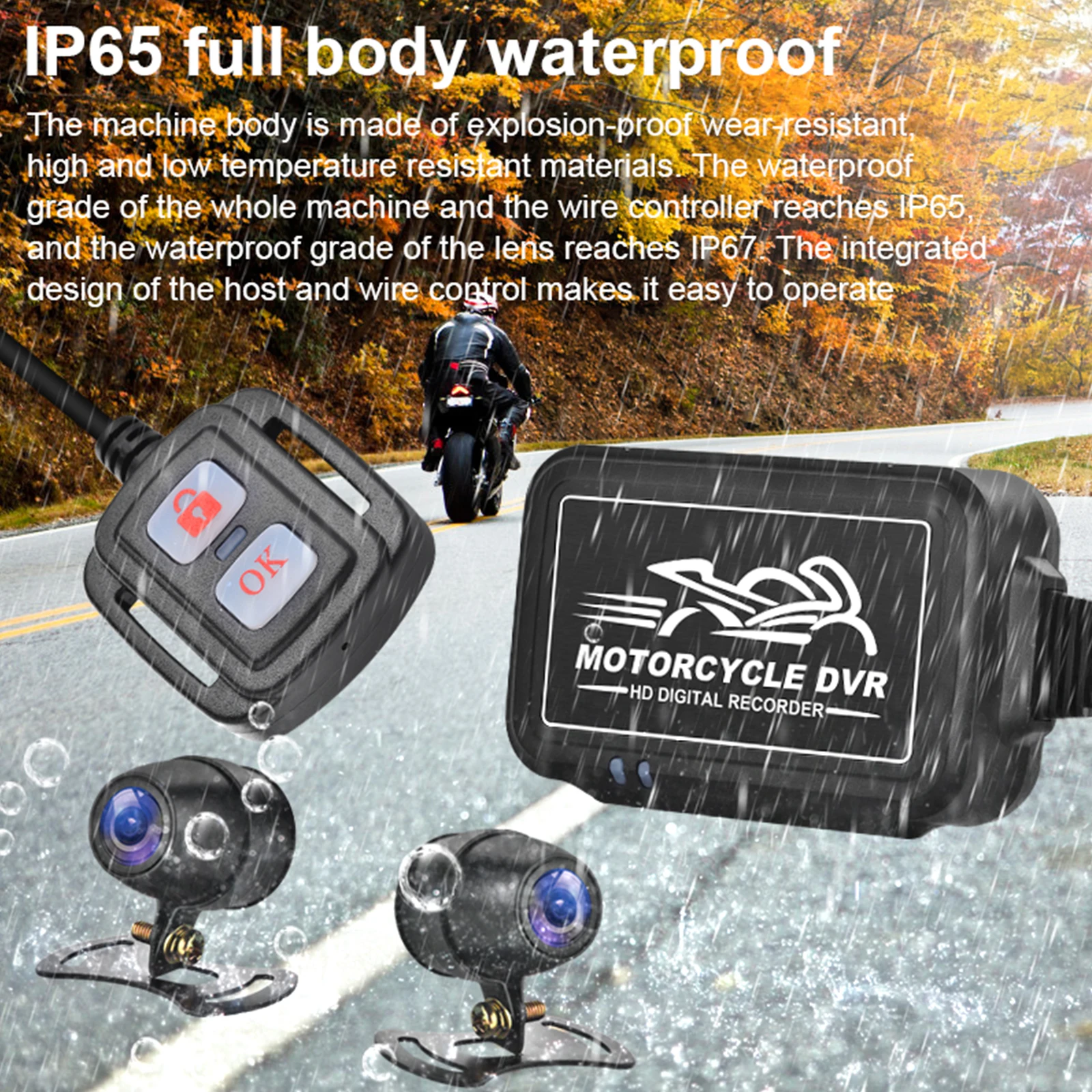 Motorcycle Driving Recorder 1080P HD Wide-angle Dual Lens Dashcam Front & Rear Camera Video Recorder Waterproof