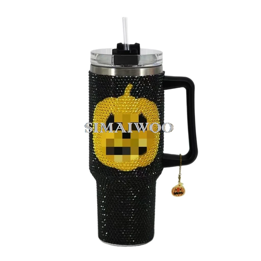 Halloween Pumpkin Tumbler Diamond Embroidery Water Bottle 40 OZ Stainless Steel Vaccum Cup DIY Handmade Mosaic Craft Gift