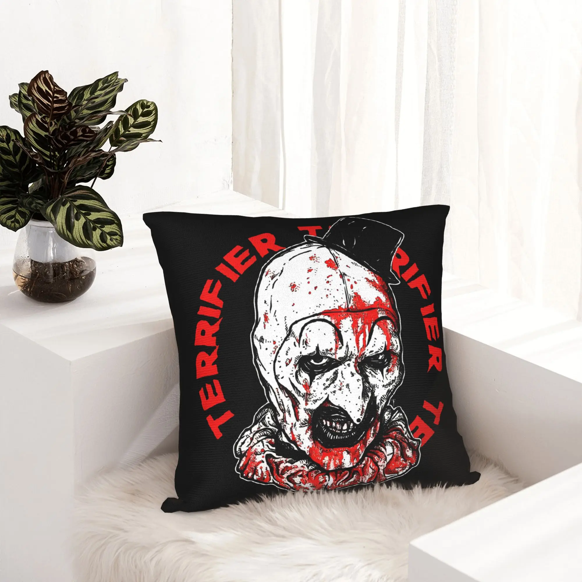 Terrifier Art the Clown Pillowcase Printing Polyester Cushion Cover Decoration Horror Movie Pillow Case Cover Home Zipper 40X40