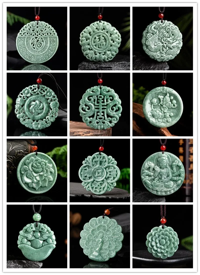 Burmese Jade Flower Dragon Pendant Natural Vintage Jewelry Pendants Necklaces Jadeite Carved Necklace Choker Talismans Emerald