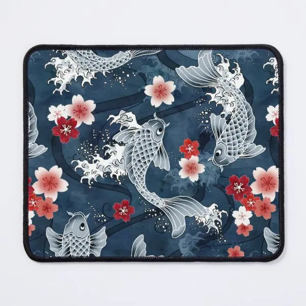 Koi Sakura Blossom In Blue  Mouse Pad Mens Desk Mat Computer Carpet Printing Anime Mousepad Gamer Play Gaming Keyboard Table PC