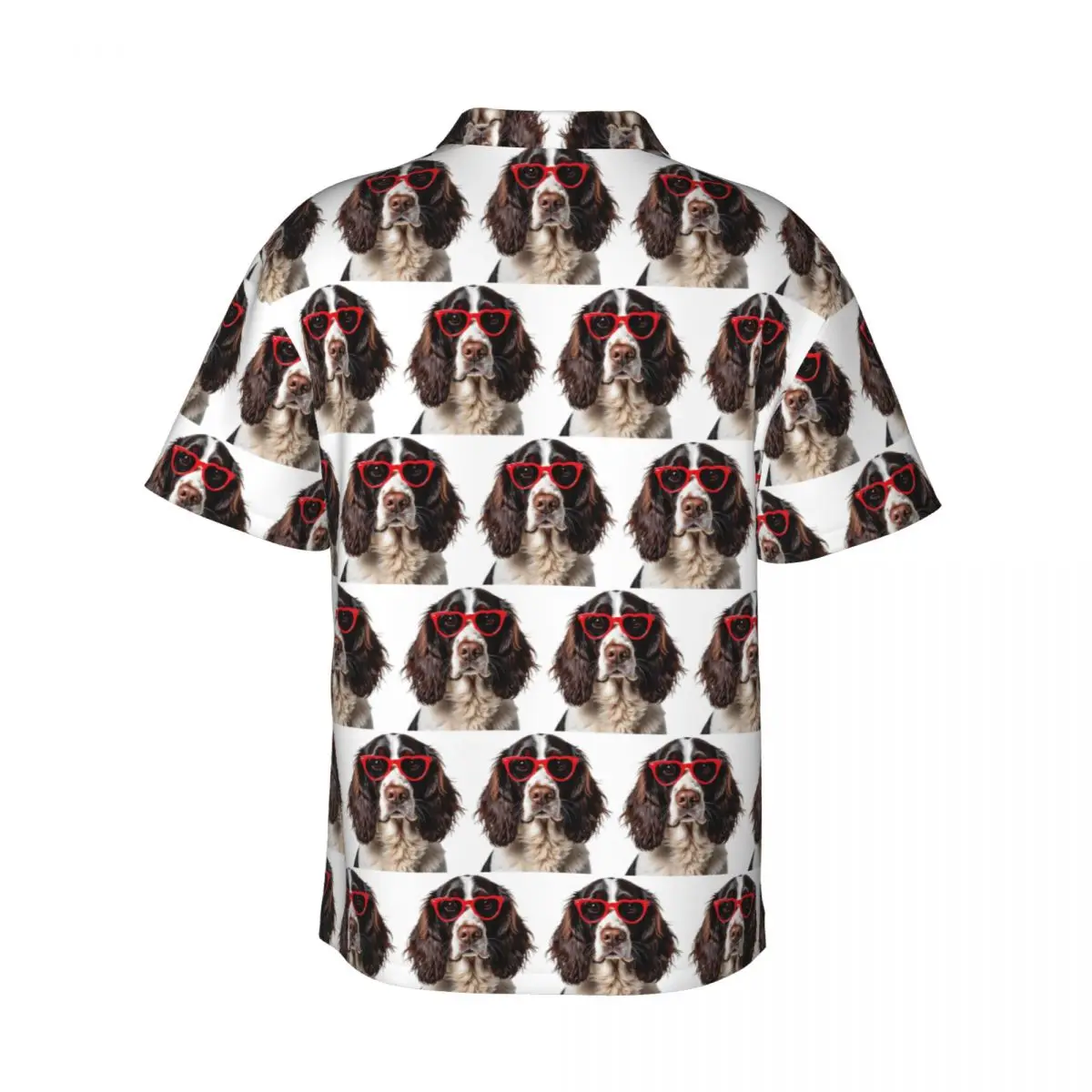 English Springer Spaniel Dog Wearing A Heart Shape Sunglasses Men's Shirts Hawaiian Short Sleeve Shirt Lapel Tops Summer Beach
