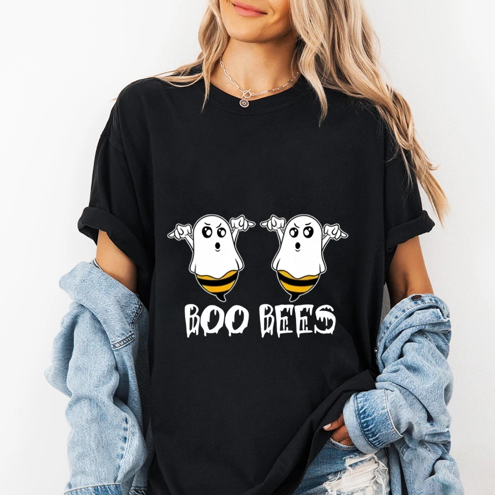 

Забавная футболка с рисунком Boo Bees, повседневная футболка с круглым вырезом и короткими рукавами, подарок на Хэллоуин для детей, его, одежда на тему Хэллоуина
