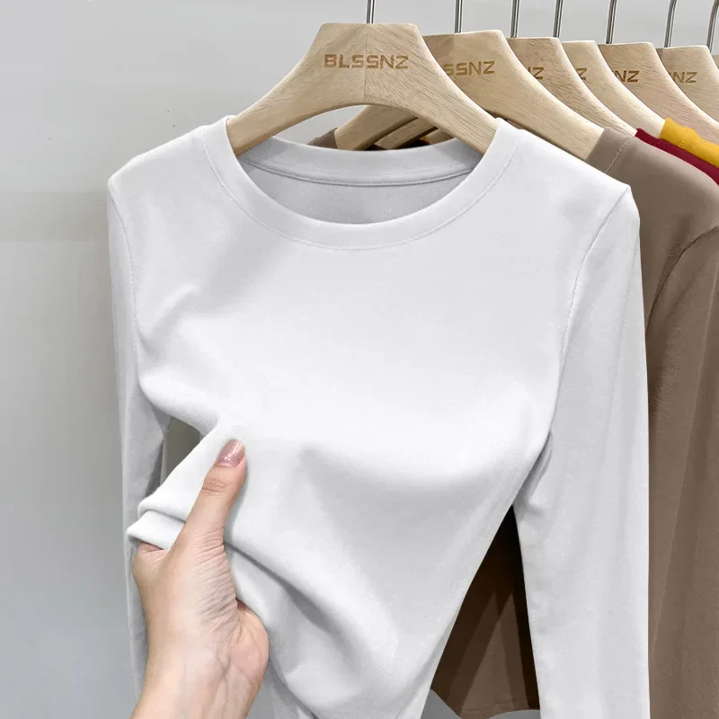 1pcs Women Spring Autumn Long-sleeved T-shirt  Lady Thermal Underwear Slim Fit Fashion Casual Style Round Neck Thermal Top M-4XL