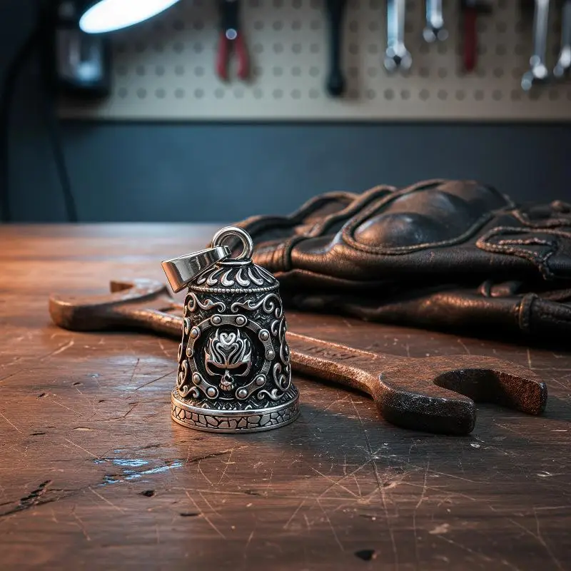 Skull Rider Bell Antique Zinc Alloy, Embossed Biker Gremlin Bell 2.5cm with Split Ring Lucky Charm for Handlebar Keychain Gift