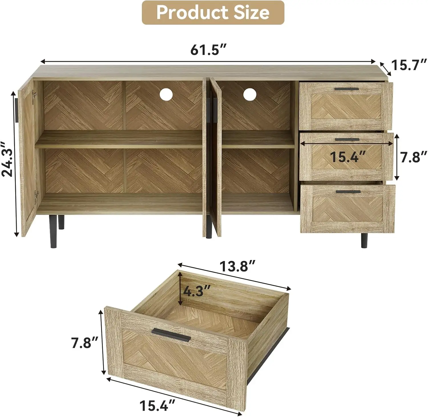 Buffet Cabinet with Storage, 62'' Sideboard Cabinet with 3 Drawers and 3 Doors,Farmhouse Accent Cabinet for Dinning Room