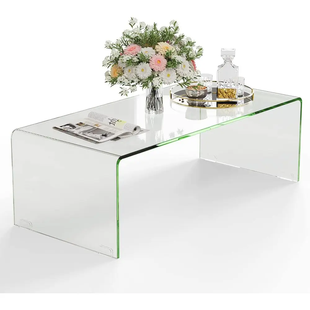 

Glass Coee Table, 40"L × 19.5"W ×13.5" H, ern Home urniture, 0.5" Clear Tempered Glass End Table, International Ocn Tea Table, W