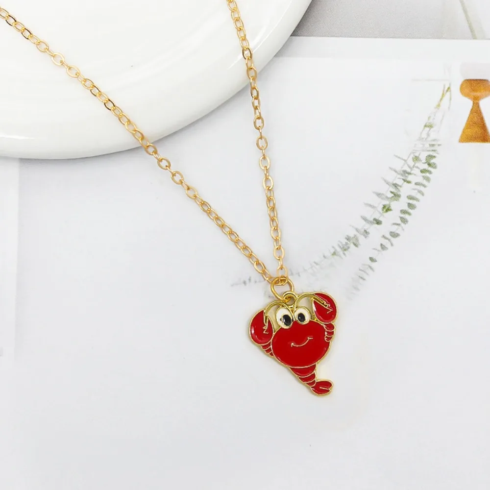 Cute Alloy Cartoon Pendant Necklace Trendy Funny Prawn Pendant Necklace Lovely Fashion Gold Fish Necklace Gift