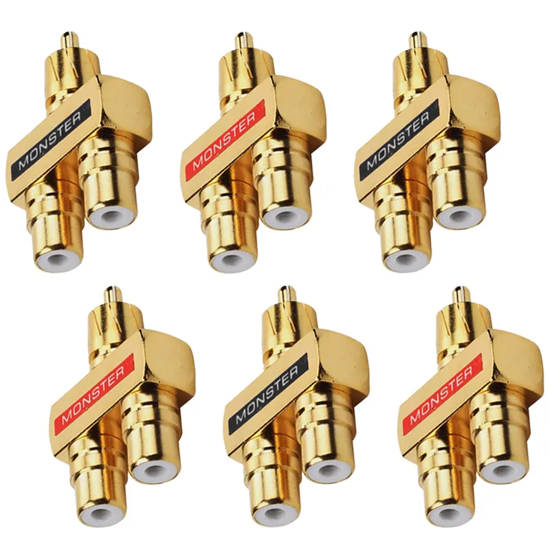 2/4/8/16Pcs Copper Gold Plated RCA Adapter 3Way Male To Dual Female Plug Socket RCA Connector for AV Audio Splitter