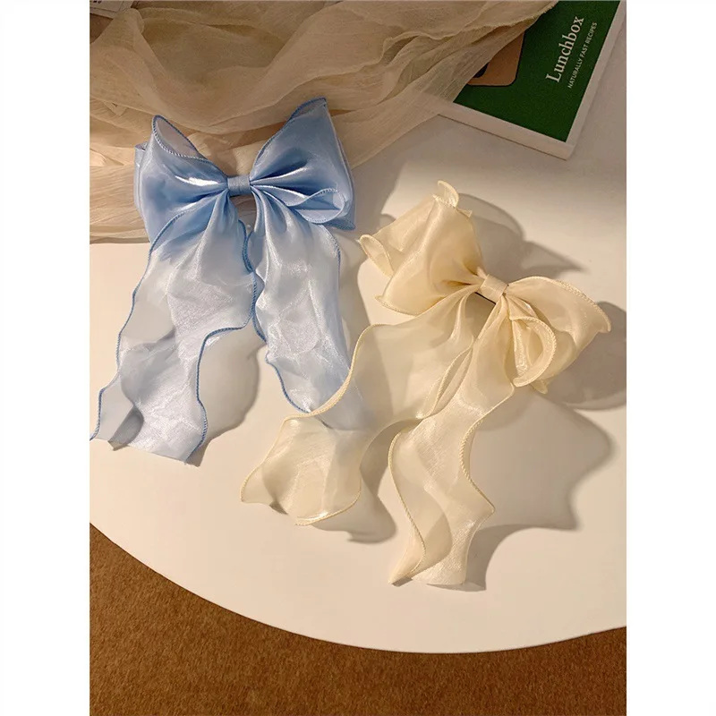 1pc Elegant Blue Shining Satin Bowknot Women Girl Hair Clips Retro Headband With Hair Accessories