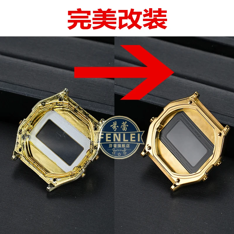 الذهب معدن حزام (استيك) ساعة الحال بالنسبة ساعة كاسيو سوار مربع صغير A158 A159 F-91 الرجال تعديل الفولاذ المقاوم للصدأ ساعة + حزام