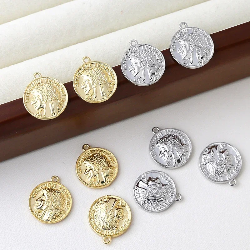 4 PCS Copper plated 14K gold double-sided French portrait pendant  DIY Handmade Fashion Jewelry Discovery Accessories Materials