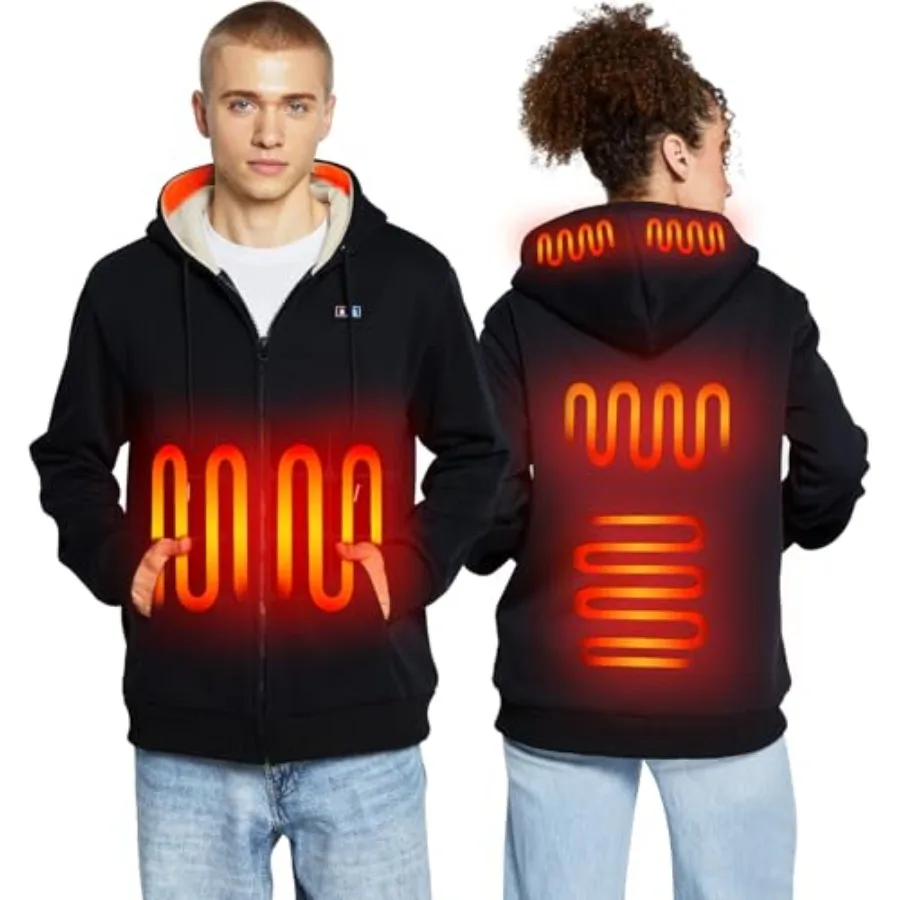 

Loowoko Heated Hoodie with BatteryElectric Heated Zip-Up Sweatshirt Coat for Men Women Black Upgraded 2025 model