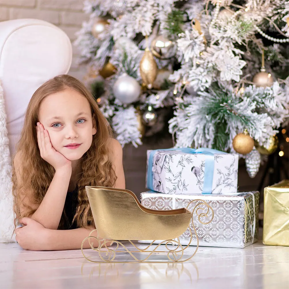 2 stücke Weihnachten Dekoration Gold Metall Schlitten Süßigkeiten Schüssel Tabletop Urlaub Herzstück Weihnachten Party Dekorationen Schlitten Party