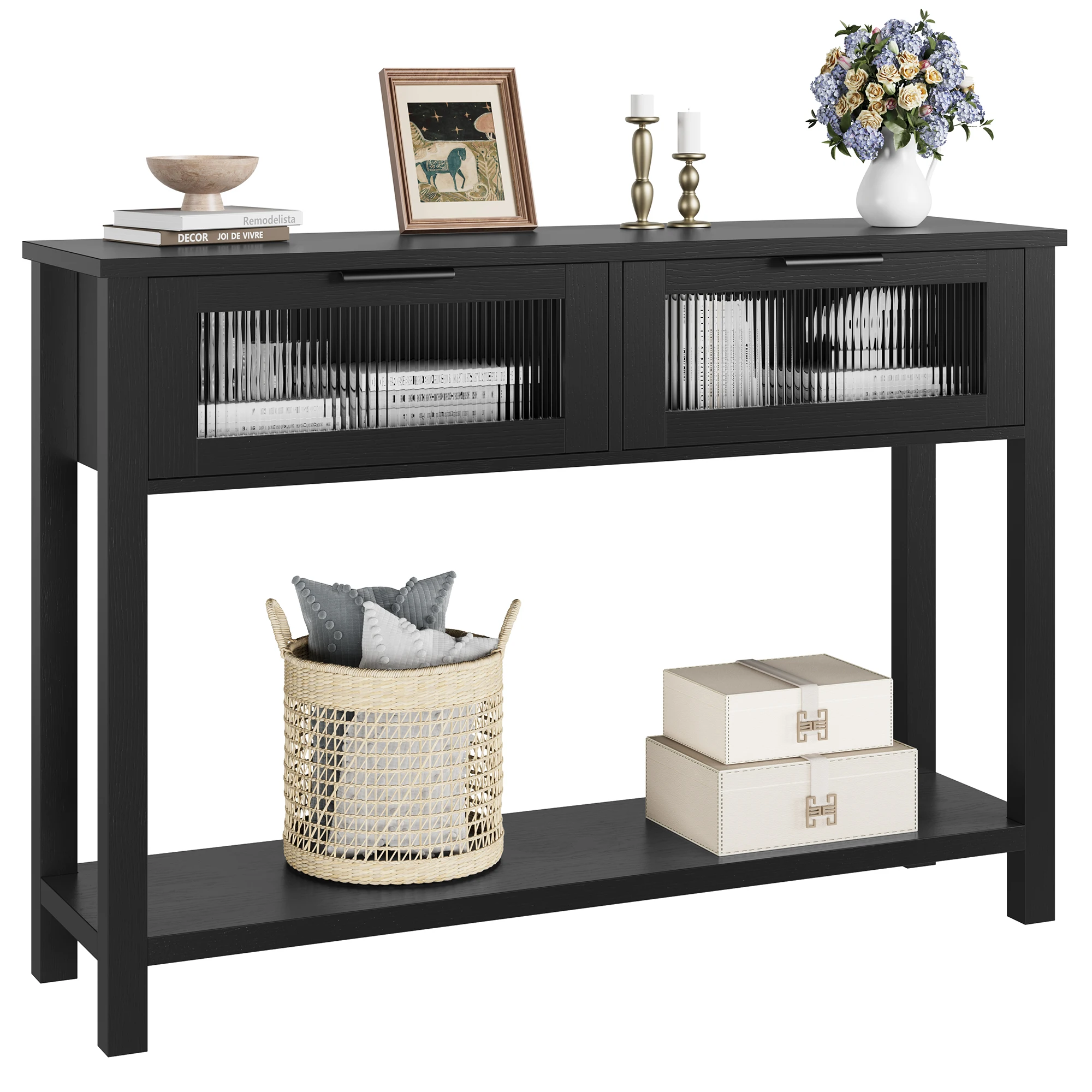 

Console Table for Entryway – 2-Drawer Table with Glass Fronts and 2-Tier Storage for Living Room and Foyer