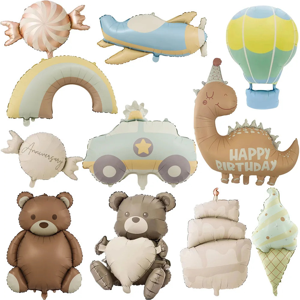 New matte frosted teddy bear car airplane rainbow lollipop hot air balloon children\'s birthday party gift aluminum film balloon