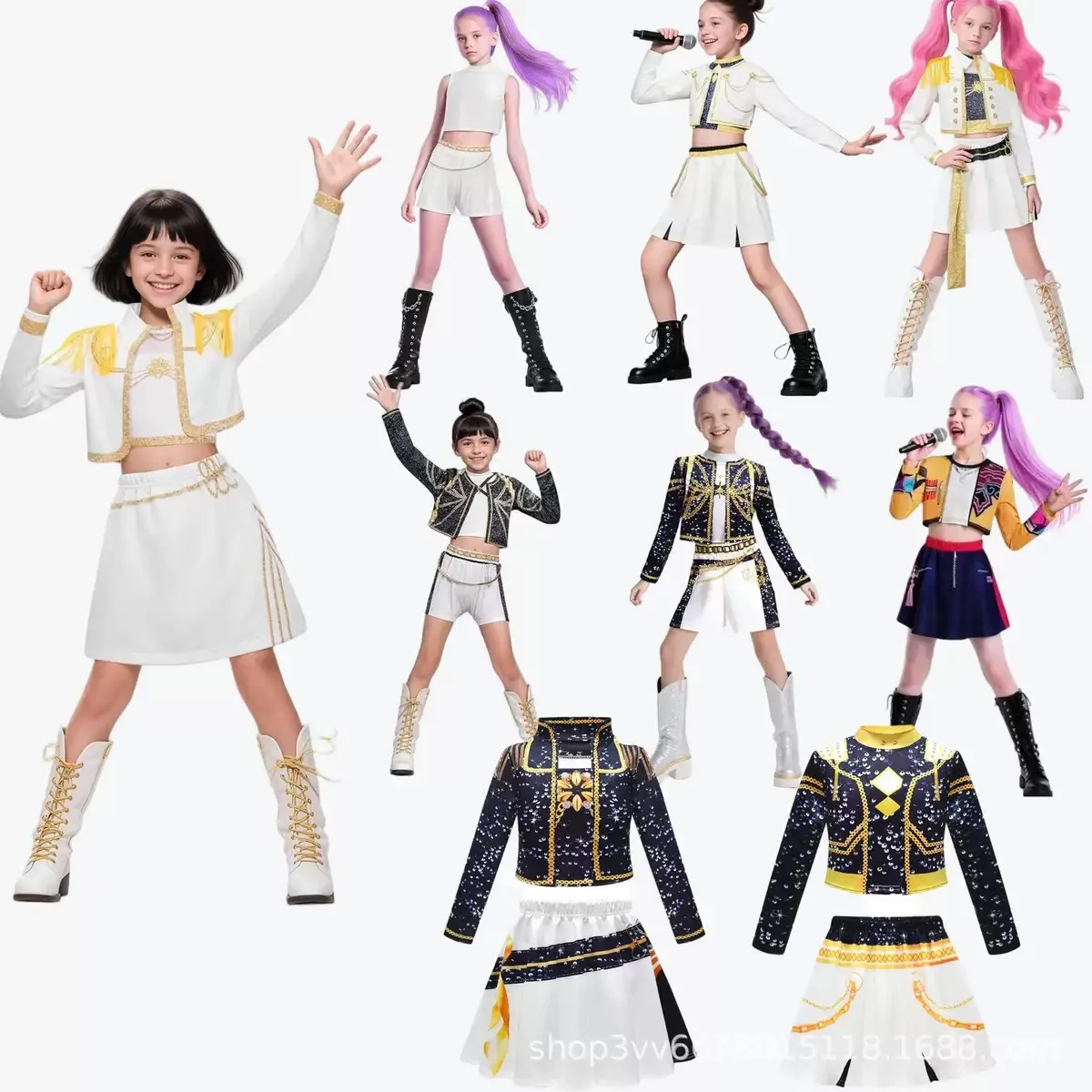 

Костюм Зои Миры Руми для девочек и детей, ролевой костюм черного золота, сценический костюм с 3D принтом, карнавальный комплект на Хэллоуин