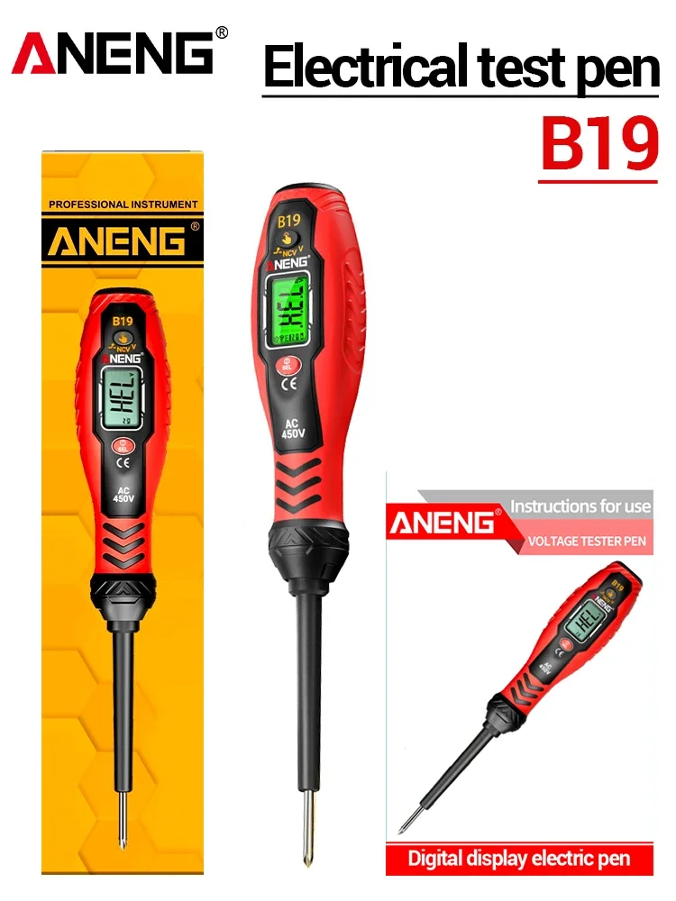 ANENG Digitale spanningstester pen schroevendraaier 30-1000V contactloze zoemer breukpuntzoeker met kruis-/platte detector gereedschap B19