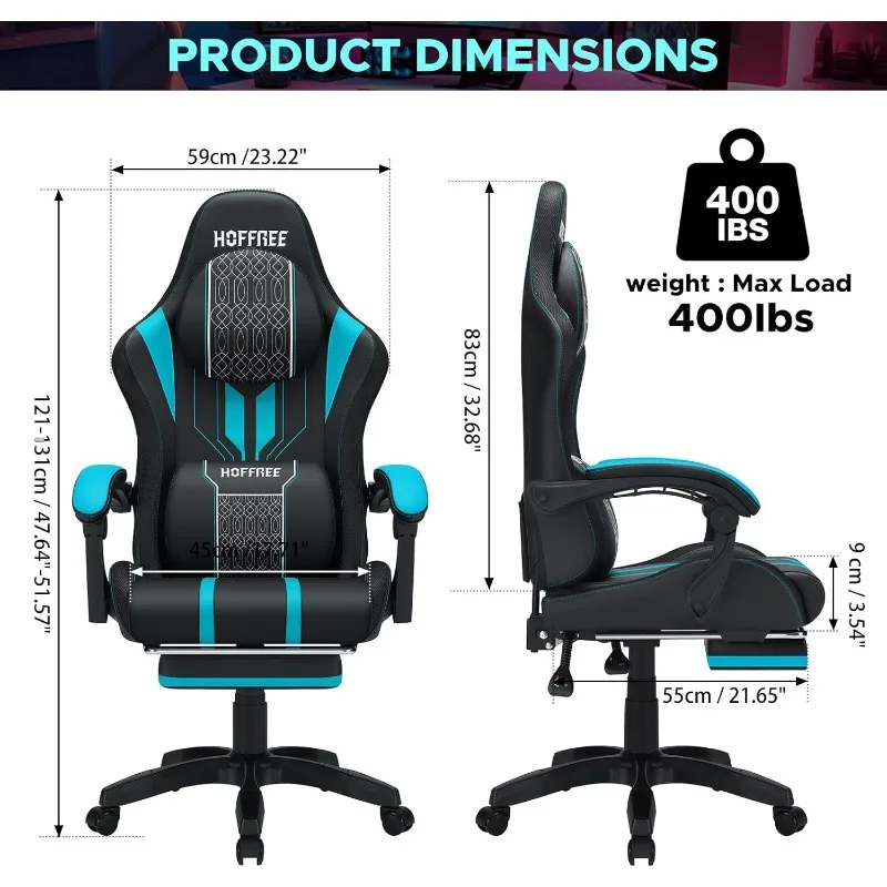 Gaming Chair Massage Big and Tall Gaming Chairs with Footrest 400lb Game Chair for Adults Heavy People Computer Chair Ga