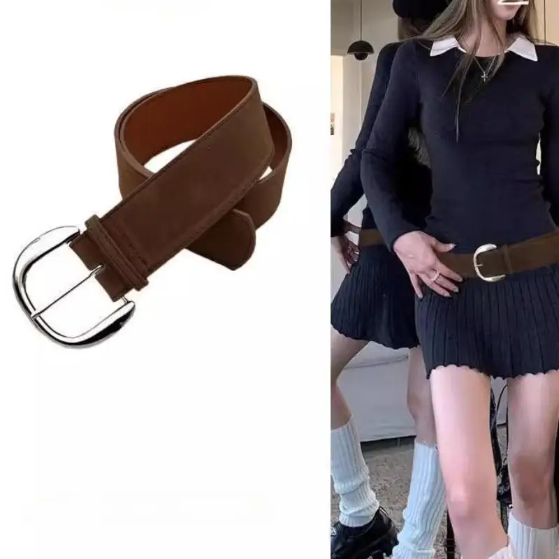 

Женский роскошный дизайн, замшевый кожаный широкий ремень, повседневный универсальный деловой пояс, модный пояс с пряжкой