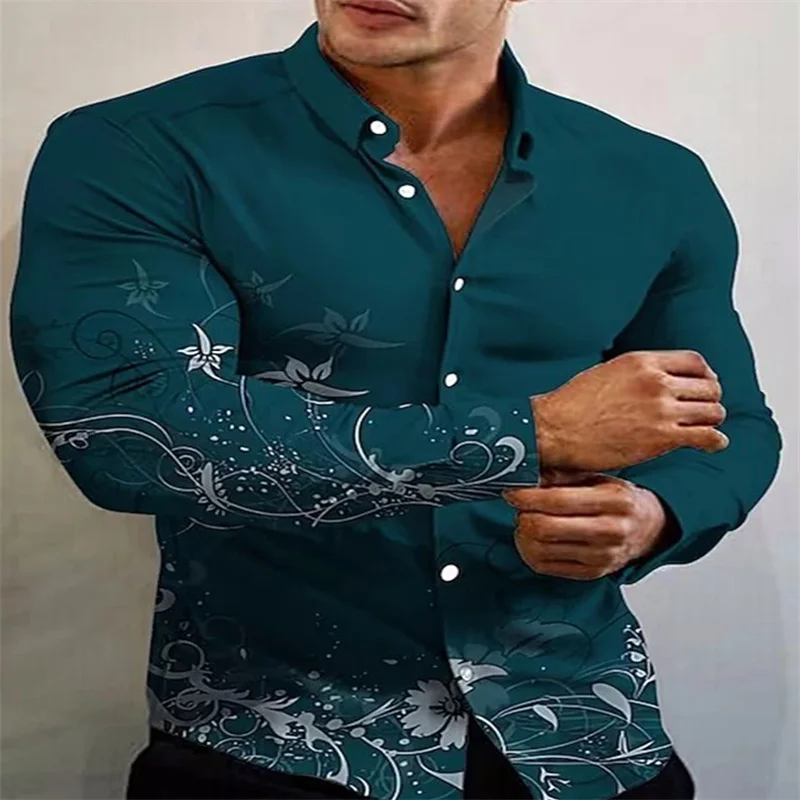 Fashionable men's shirt with lace print, men's casual button up long sleeved shirt, men's spring, summer, autumn top, men's 5XL