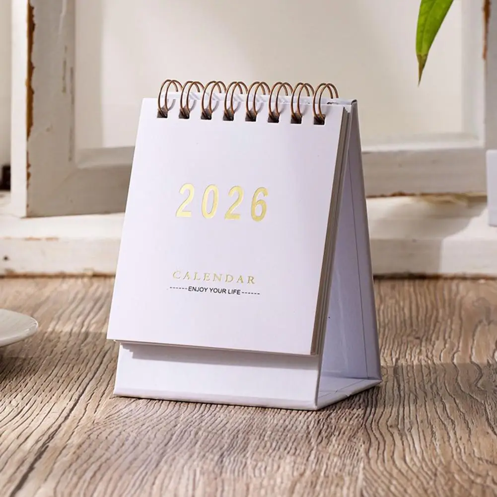 Desk Calendar 2025 2026 Minimalist Desktop Calendar with 18-month Planner Handmade Metal Coil Memo Pad Portable Office Home