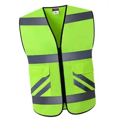 High Visibility Safety Vest with 2 Pockets, Reflective Strips and Zipper Style-A