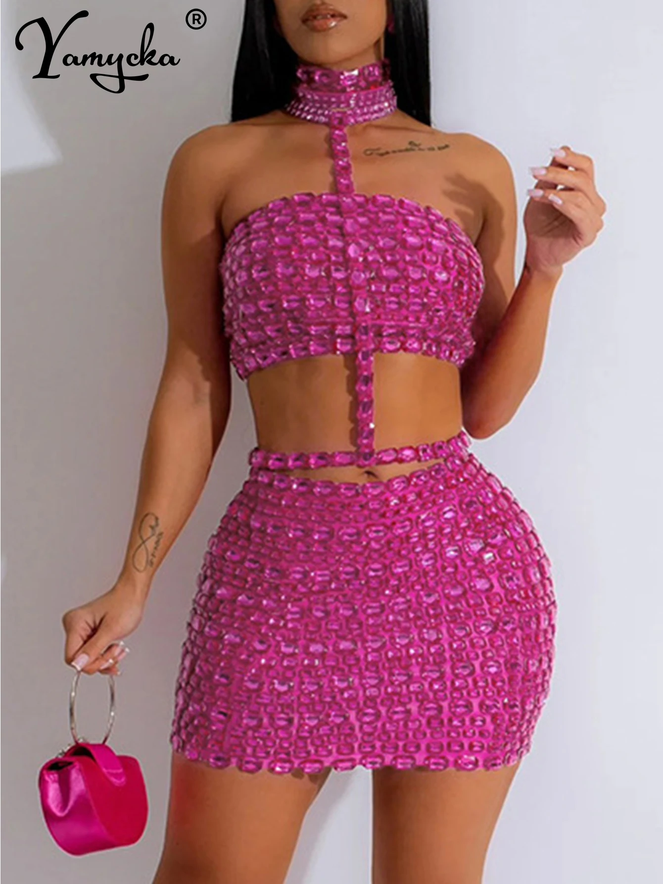 Sexy halter rhinestone mini summer dress women elegant bodycon night club party dresses woman short evening dresses vestidos HL