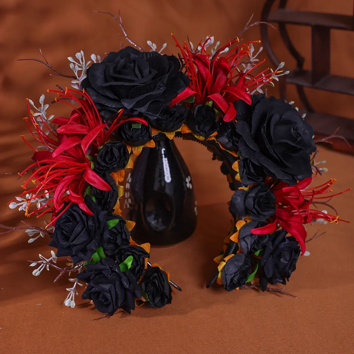 Quanzhou Hairpin Hanfu Silk Flower Headwear Traditional Ethnic Style Photorealistic Floral Crown Dark Tone Hair Accessories