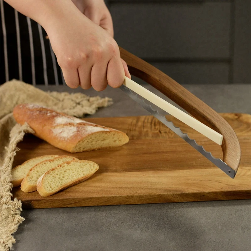 AD-Bread Saw Sandwich Slicer Toast Saw Anti-Bending Wooden Bread Cutter For Homemade Bread