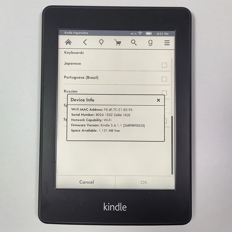 Kindle Paperwhite 1th With Backlight Built-in Light 6 inch Ink Touch Screen E-ink Ebook Multinational Language E Book Reader