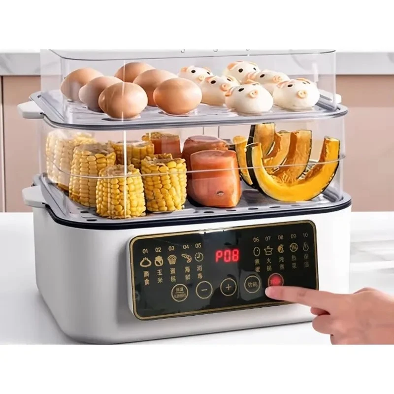 32L Electric Steamer and Hot Pot 2 in 1 Three Layer Large Capacity Transparent Breakfast Machine Household Kitchen Appliance