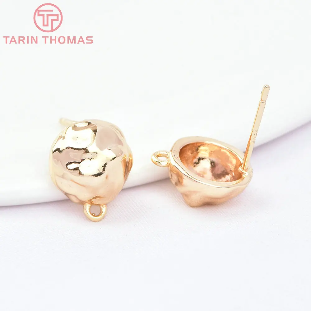 (7392) 6PCS 9.5MM 24K Gold Color Brass Semicircle Shape Concave Convex Stud Earrings High Quality Jewelry Findings Accessories