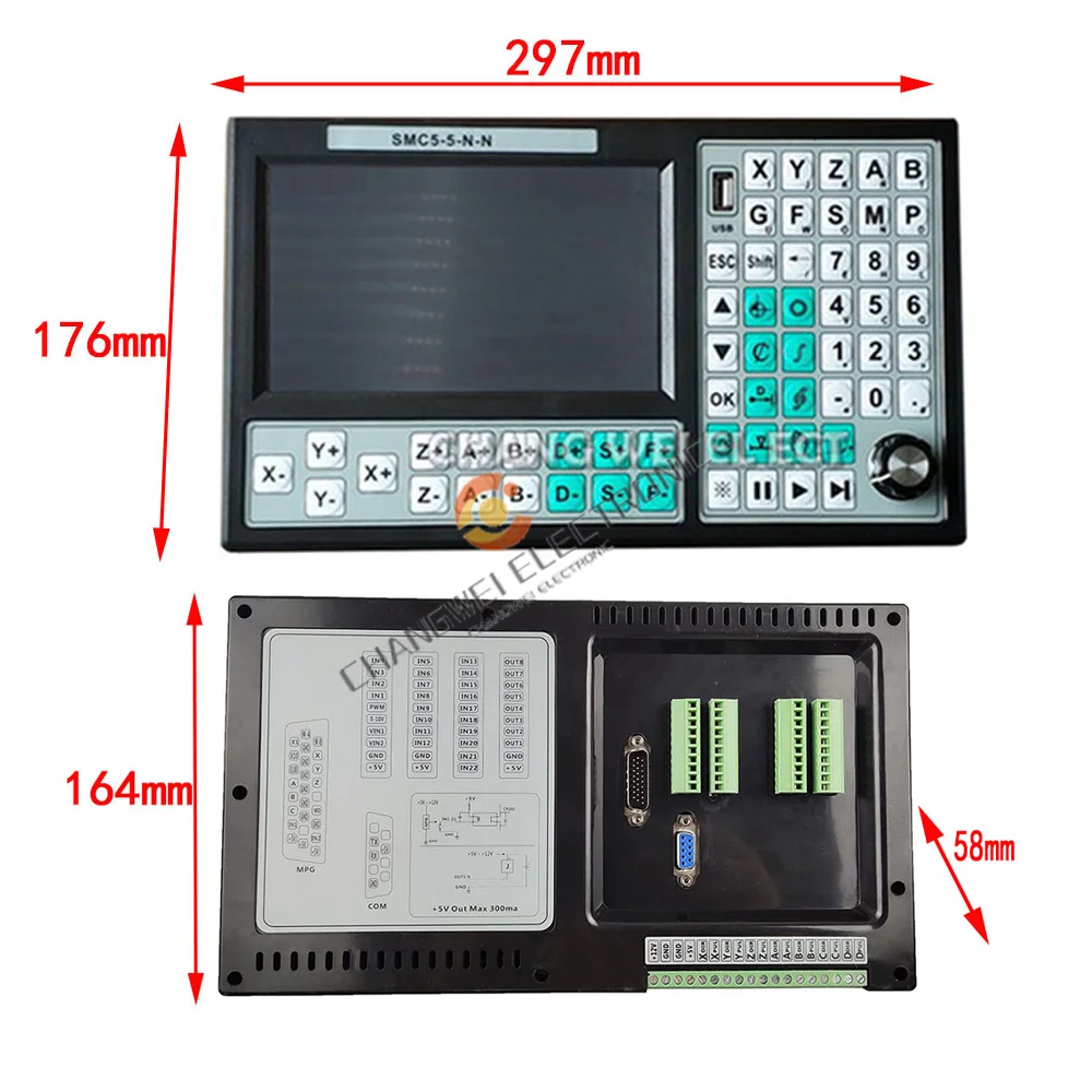 CNC SMC5-5-n-n USB Controller 5-Axis Offline 500khz Kit G code N.M stepping Servo Motor Driver 2HSS57+ 57J1880EC-1000+MPG