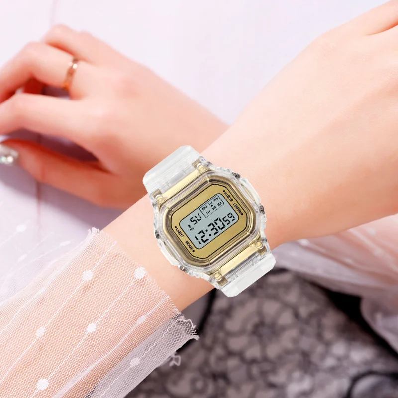 Fashion Men Women Watches Gold Casual Transparent Digital Sport Watch Lover\'s Gift Clock Children Kid\'s Wristwatch Female Clock