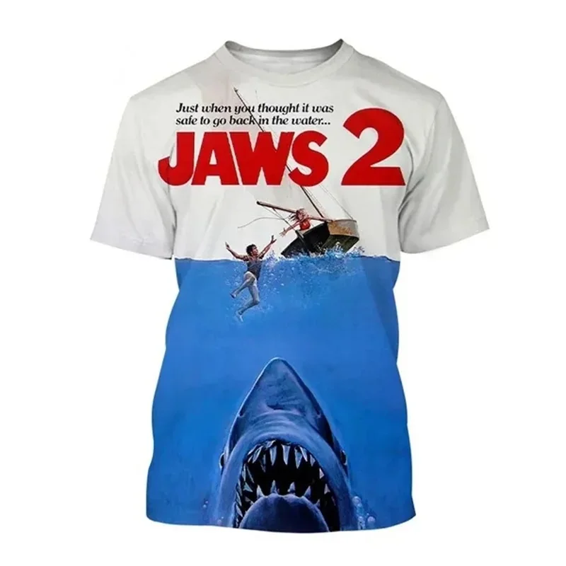 Hot Selling Horror Movie Jaws 3D Printed T-shirt Man-eating Shark Great White Shark Hip Hop Casual Men Women Short Sleeve Tops