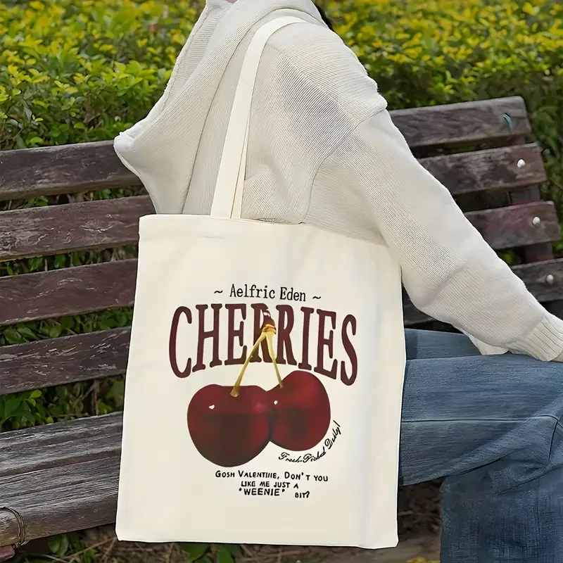 Cherry Pattern Canvas Tote Bag Stylish Design for Women and Men Everyday Use, Commute, Travel Shopping, Daily Commute Bag