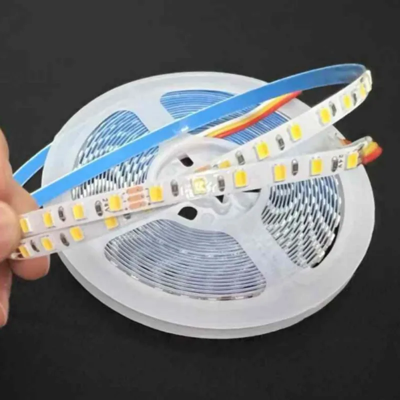 Tira de luces LED de doble Color PCB 2835 CCT de 5mm DC 12V 24V 120leds/m 5M tira de luz LED cinta de diodo Flexible para espacios pequeños y estrechos
