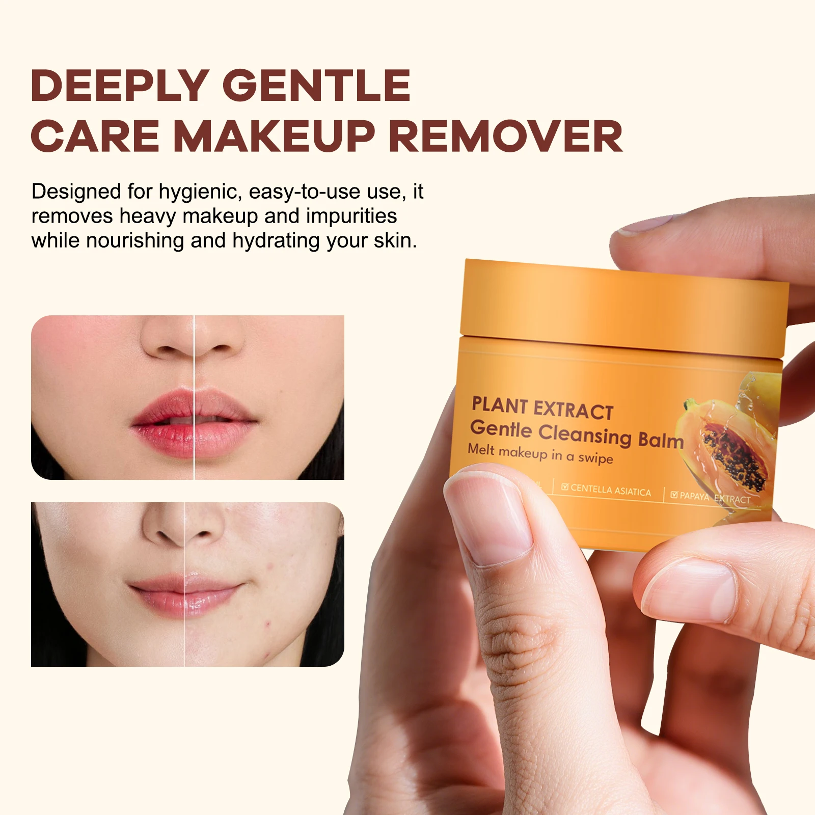 パパイヤクレンジングバーム 40ml、天然パパイン酵素配合、素早く乳化し、日焼け止めや軽いメイクを落とします