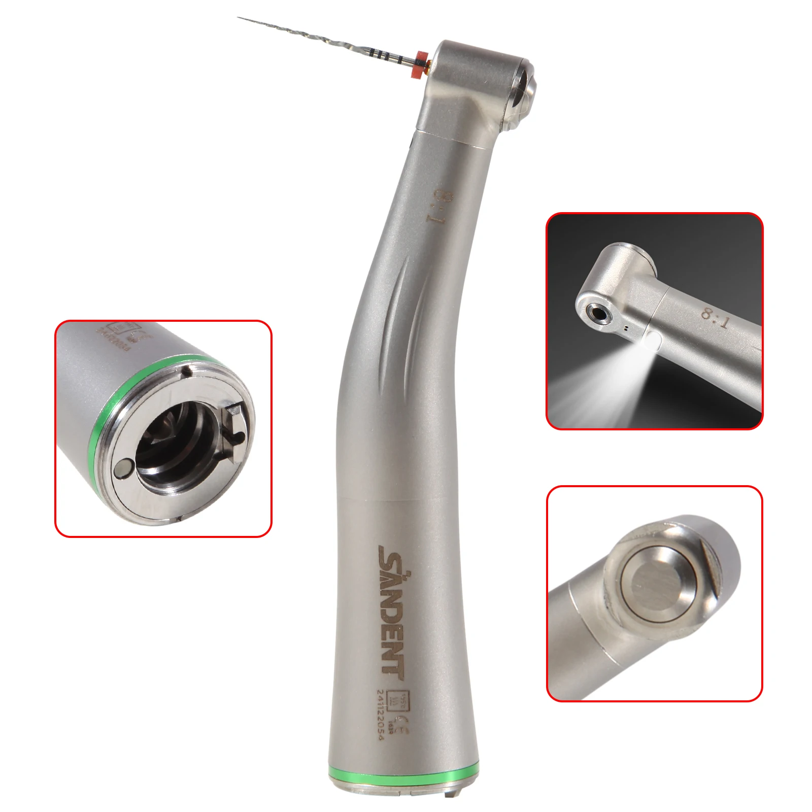 NSK Style Dental 8:1 Endo LED Fiber Optic/No-LED Contra Angle Endodontic Handpiece Mini Head Push Button