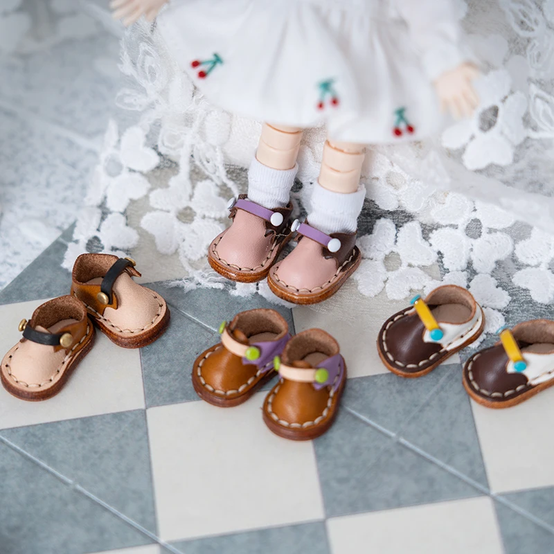 

OB11 Doll Shoes Mini Toy Accessories OB11 Doll Clothes Handmade Cowhide Shoes Rainbow Shoes P9 Solid 1/12 Points BJD Doll