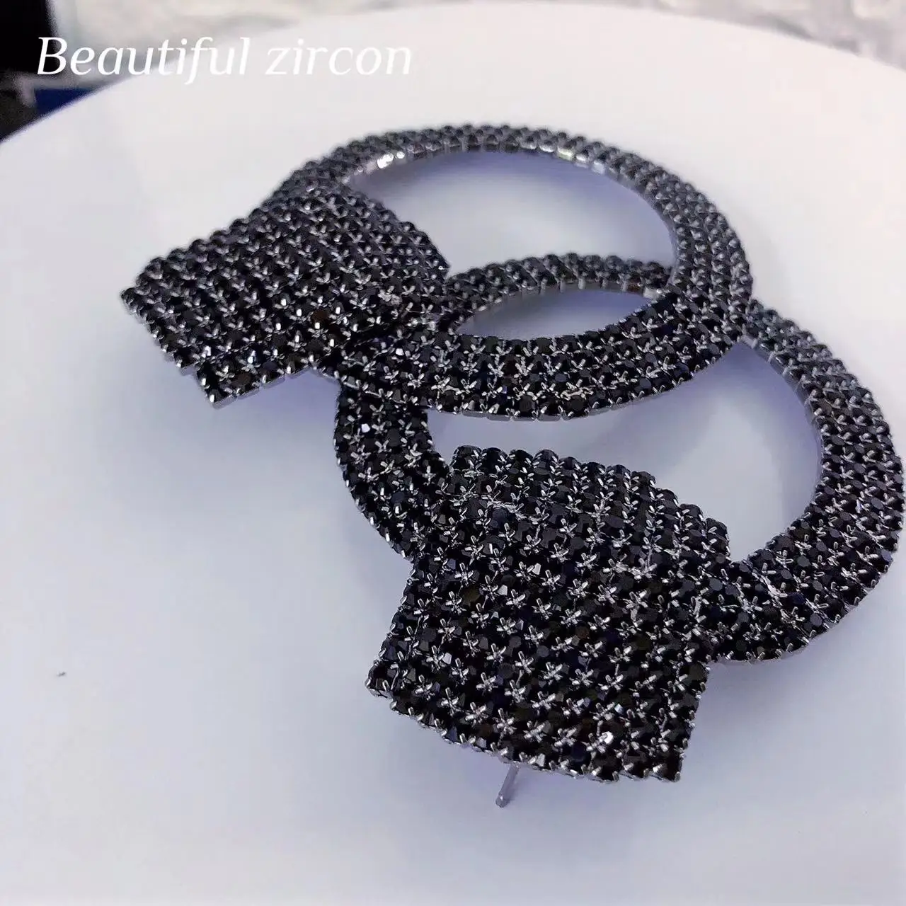 Women\'s fashion shiny Rhinestone Large Circle Pendant Earrings Jewelry statement black crystal earrings jewelry accessories whol