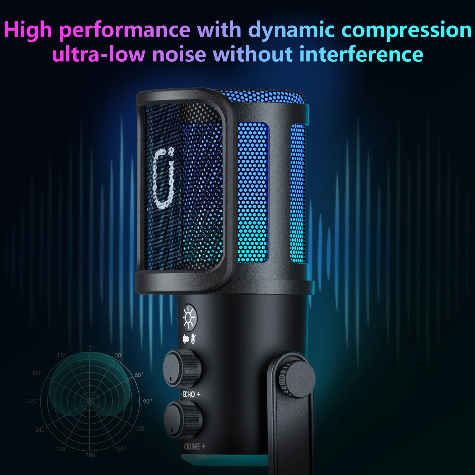 USB/XLR Dynamic Microphone for Podcast Recording, PC Computer Gaming Streaming Mic with RGB Light, Mute Button, Headphones Jack